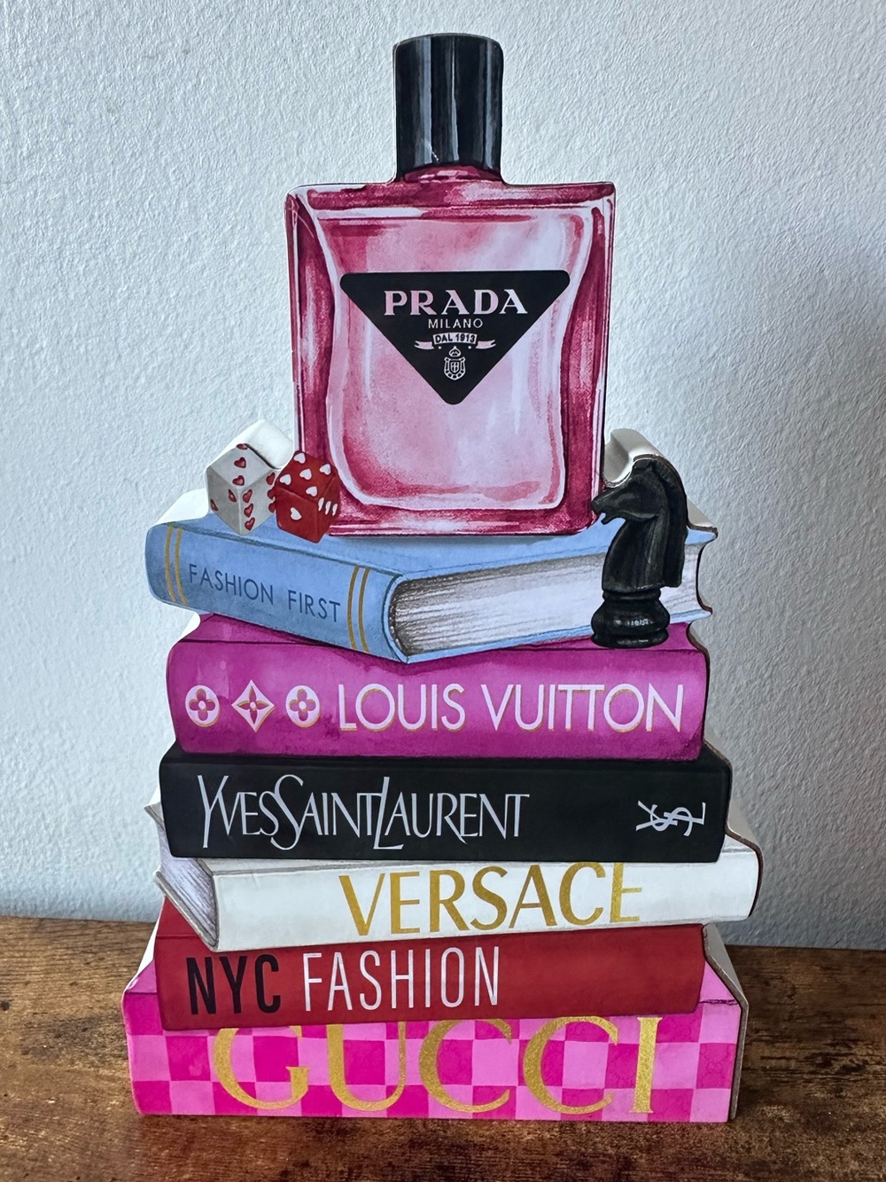 Luxury Designer Pink Perfume Bottle Decorative Stack w/ Fashion Book Accents NWT